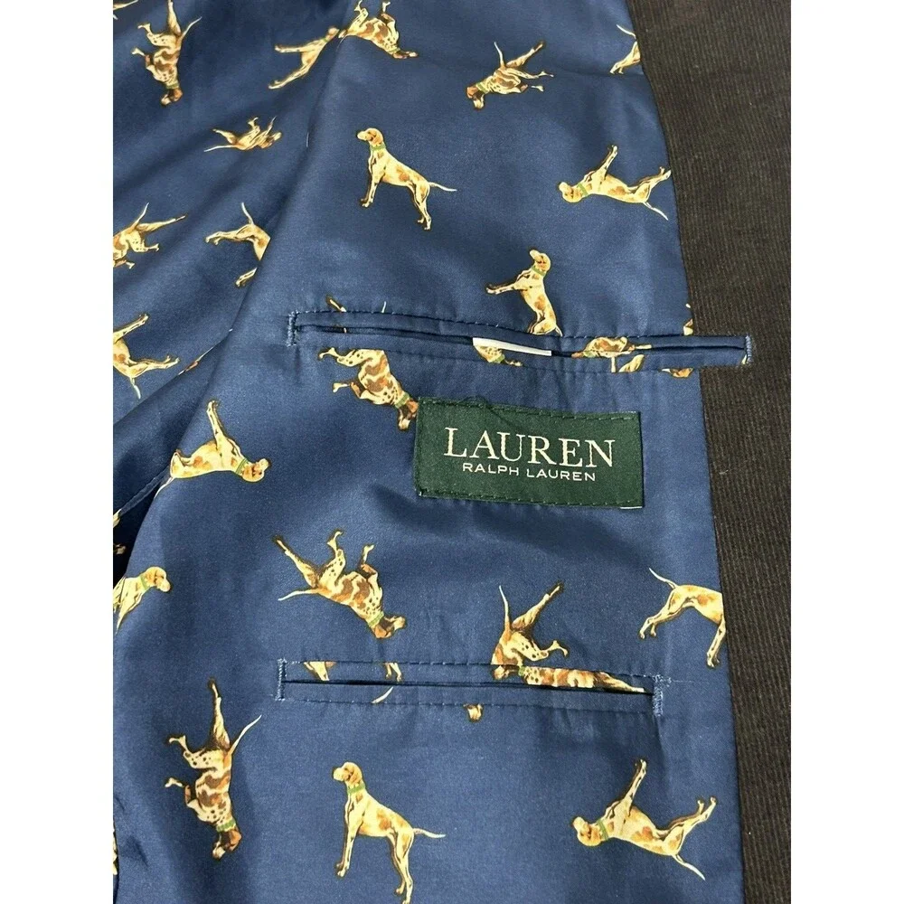 Lauren Ralph Lauren Gray Corduroy Label 44R Sports Coat Blazer Jacket Dog Elbow